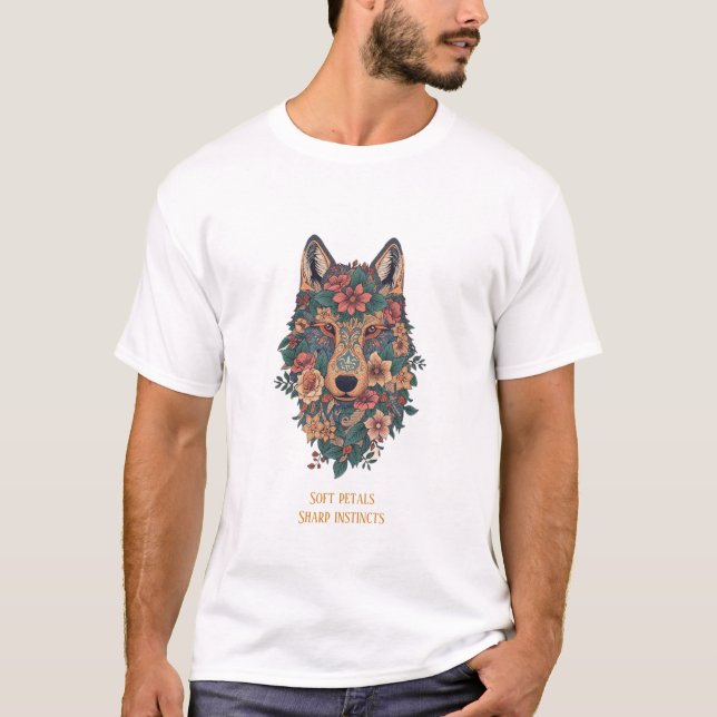 Camiseta Psychedelic Boho Floral Wolf Art  (Anverso)