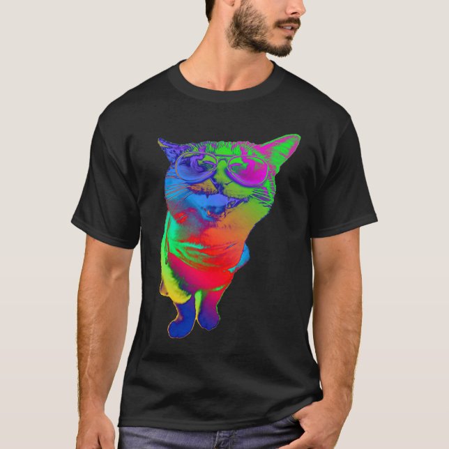 Camiseta Psychedelic Cat Sunglasses Trippy Psytrance Cat Co (Anverso)