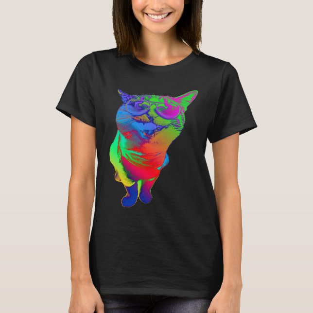 Camiseta Psychedelic Cat Sunglasses Trippy Psytrance Cat Co (Anverso)