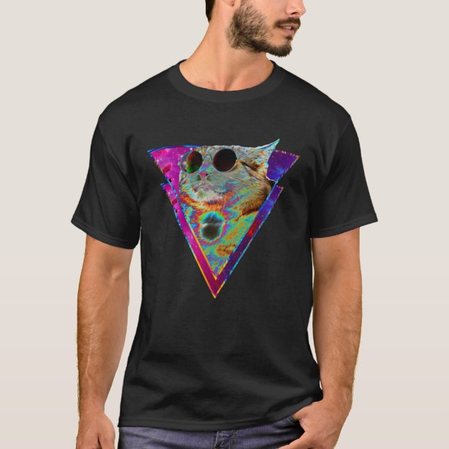 Camiseta Psychedelic Cat Sunglasses Trippy Psytrance Univer (Anverso)