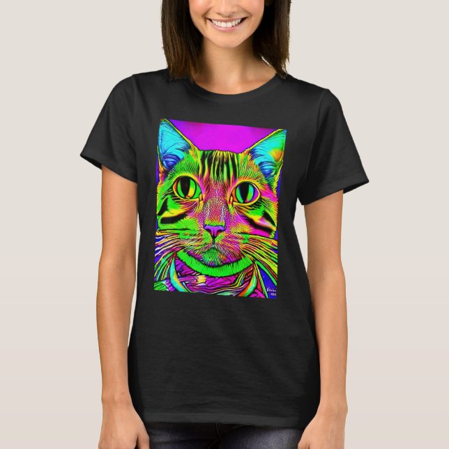 Camiseta Psychedelic Kitty Kitten Lover In Cat Art Style (Anverso)
