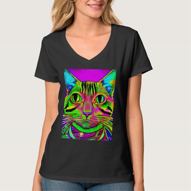 Camiseta Psychedelic Kitty Kitten Lover In Cat Art Style (Anverso)