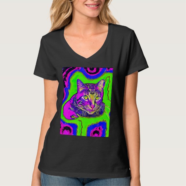 Camiseta Psychedelic Kitty Kitten Lover In Cat Art Style_1 (Anverso)