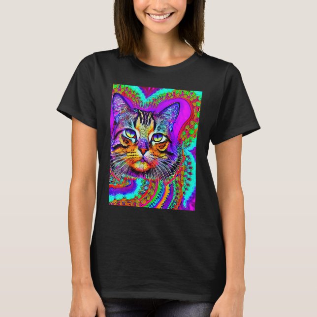 Camiseta Psychedelic Kitty Kitten Lover In Cat Art Style_3 (Anverso)