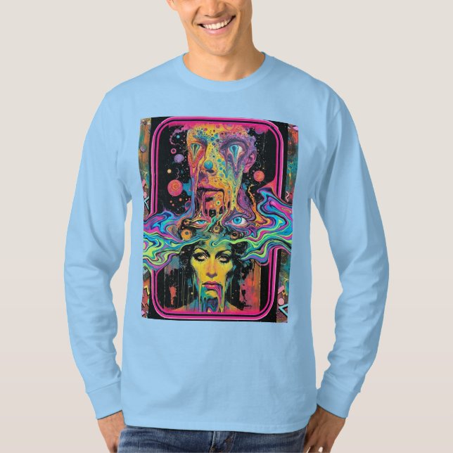 Camiseta Psychedelic Melting Faces – Neon Surreal Pop Art (Anverso)