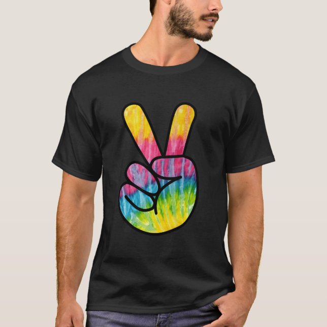 Camiseta Psychedelic Peace Fingers Hand Sign (Anverso)