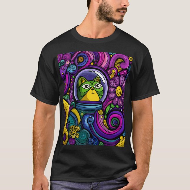 Camiseta Psychedelic Space Cat – Color-Burst Astronaut (Anverso)