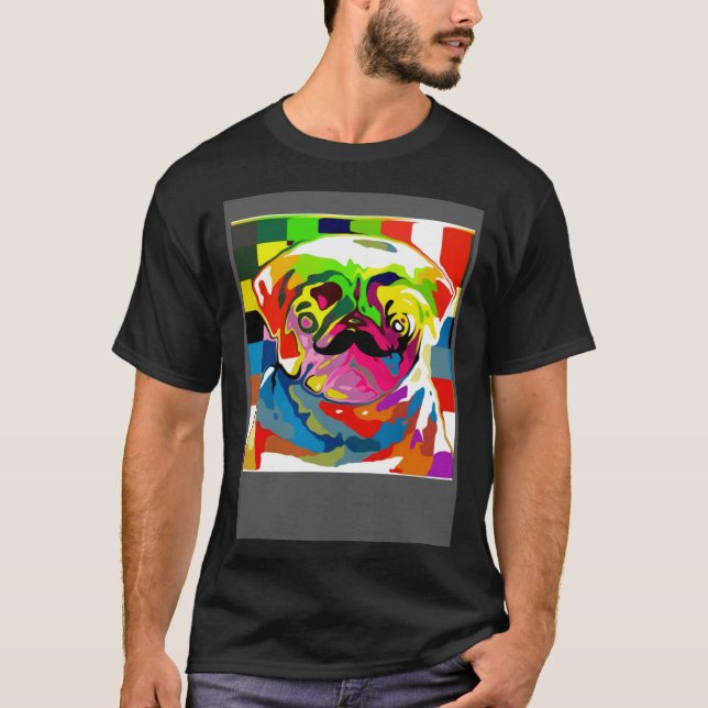 Camiseta Psychedelic Trippy Moustache Pug (Anverso)