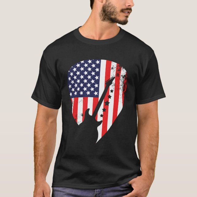 Camiseta Púa de guitarra De Rollo De Rock De Bandera Estado (Anverso)