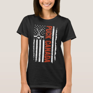 Camiseta Puck Divertido Canadá Us Hockey Vintage Bandera Am