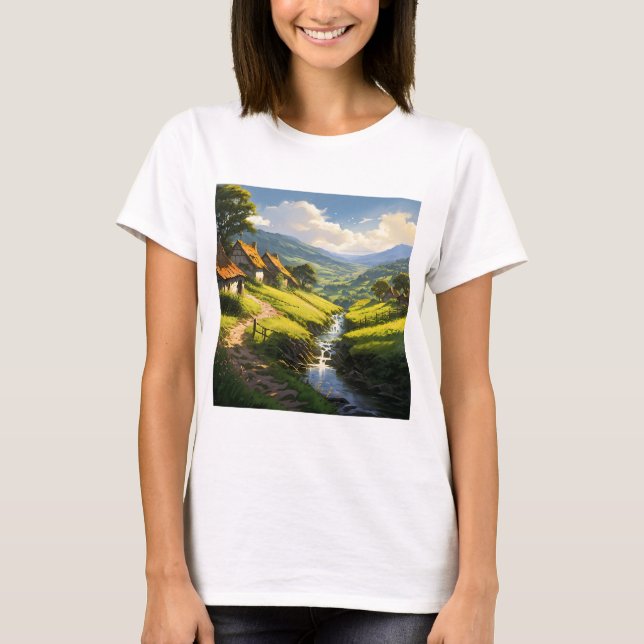 Camiseta Pueblo de Casas de Piedra Rústica (Anverso)