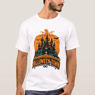 Camiseta Pueblo de Halloween Castillo Embrujado Vintage Dis