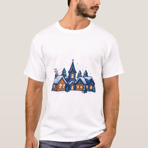 Camiseta Pueblo navideño acogedor arte nocturno nevado