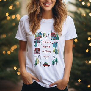 Camiseta Pueblo navideño de esquí nórdico lindo Fiesta de N