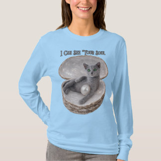 Camiseta Puedo ver el alma Diseño divertido de gato azul ru