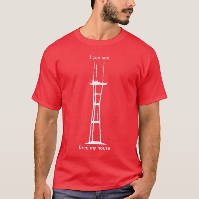 Camiseta Puedo ver Sutro de mi casa, todo-blanca en rojo (Anverso)