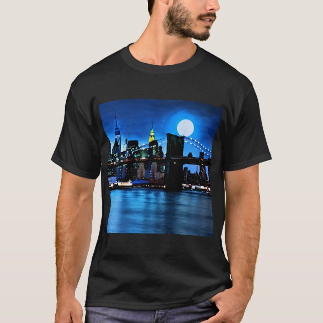 Camiseta Puente de Brooklyn bajo una luna llena (Anverso)