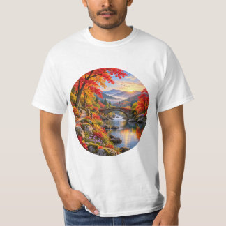 Camiseta Puente de Piedra del Valle de Otoño Amanecer en la
