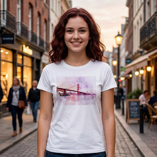 Camiseta Puente Golden Gate Acuarela al Atardecer