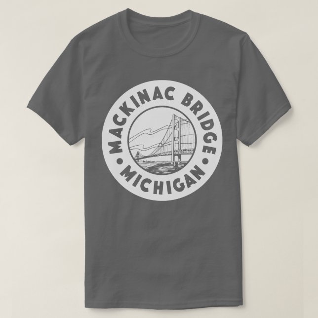 Camiseta Puente Mackinac Michigan Círculo Blanco (Diseño del anverso)