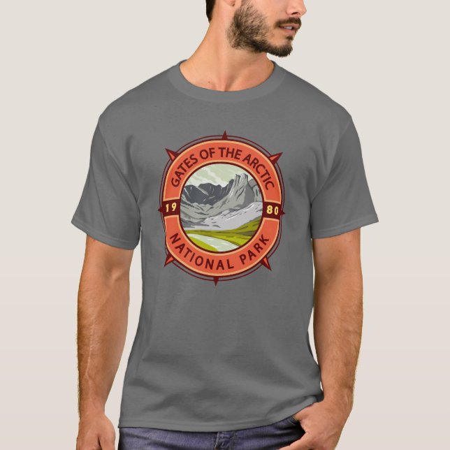 Camiseta Puerta de la brújula retro del Parque Nacional Árt (Anverso)