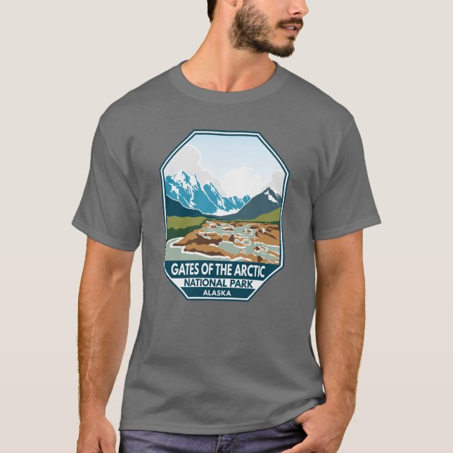 Camiseta Puertas del Parque Nacional Ártico Emblema Retro (Anverso)