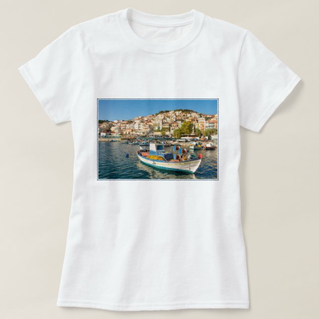 Camiseta Puerto con barcos de pesca en Plomari, Lesbos, Gre (Diseño del anverso)