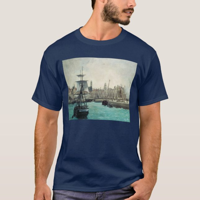 Camiseta Puerto de Calais por Manet, arte del impresionismo (Anverso)