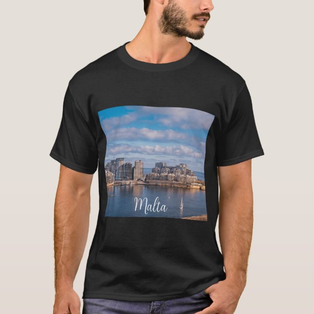 Camiseta Puerto de Sliema y rascacielos de Malta (Anverso)