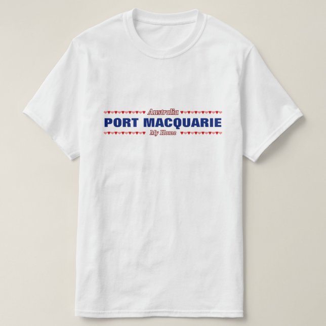 Camiseta PUERTO MACQUARIE - Mi hogar - Australia; Corazones (Diseño del anverso)