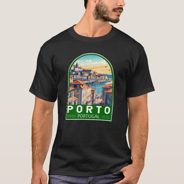 Camiseta Puerto Portugal Emblema de arte de viajes (Anverso)