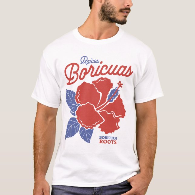 Camiseta Puerto Rican Boricua Roots with Hibiscus Flowers (Anverso)