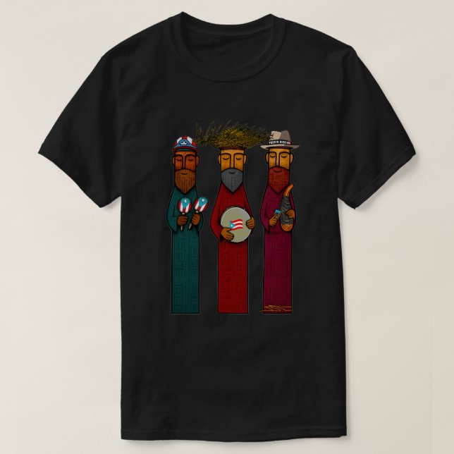 Camiseta Puerto Rican Three Kings with Musical Parranda (Diseño del anverso)
