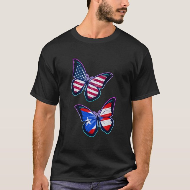 Camiseta Puerto Rico And The Usa Bicultural Roots Butterfly (Anverso)