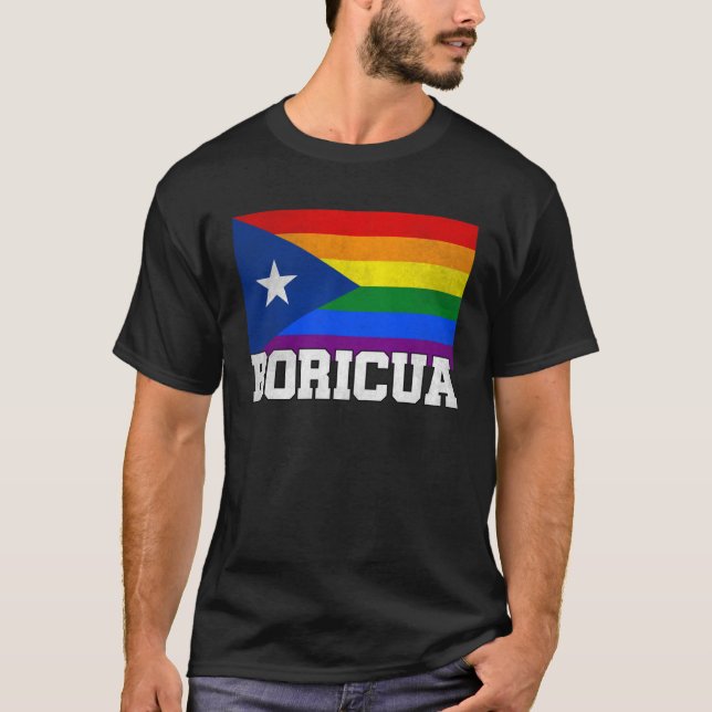 Camiseta Puerto Rico Boricua Gay Pride LGBT Rainbow Flag Vi (Anverso)
