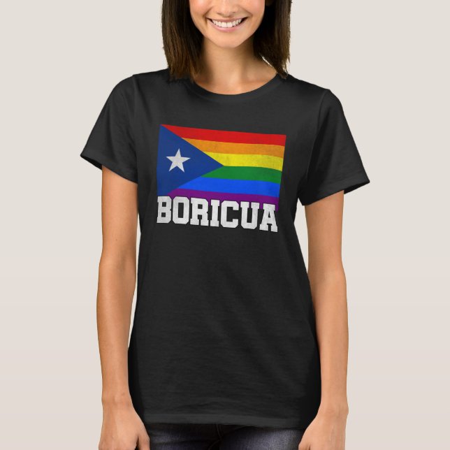 Camiseta Puerto Rico Boricua Gay Pride LGBT Rainbow Flag Vi (Anverso)