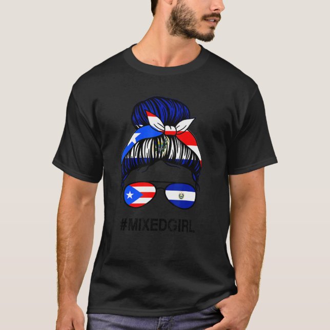 Camiseta Puerto Rico El Salvador Flag Puerto Rican Messy Bu (Anverso)