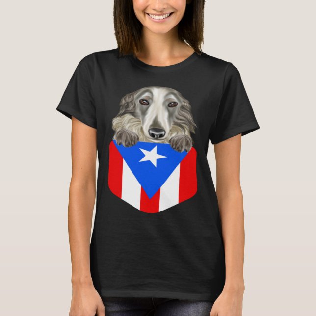 Camiseta Puerto Rico Flag Borzoi Dog In Pocket (Anverso)