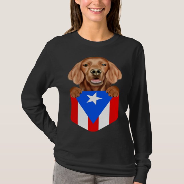 Camiseta Puerto Rico Flag Irish Setter Dog In Pocket (Anverso)