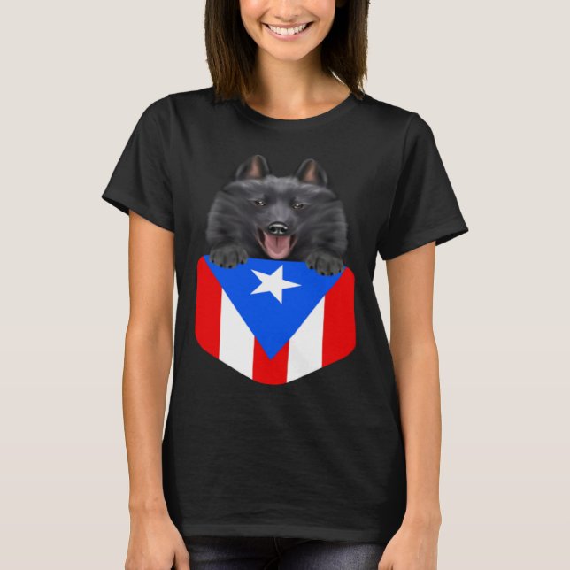 Camiseta Puerto Rico Flag Schipperke Dog In Pocket (Anverso)