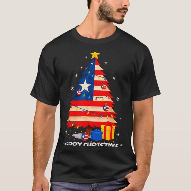 Camiseta Puerto Rico Flag Tree Lights Christmas Pajamas -co (Anverso)