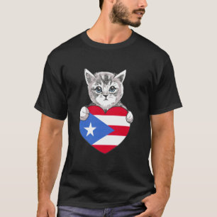 Camiseta Puerto Rico Gatito Bonito Bandera Boricua Corazón 