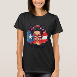 Camiseta Puerto Rico Herencia Hispana Moño Desordenado Puer