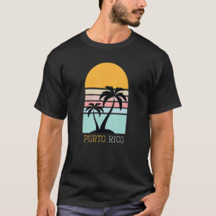 Camiseta Puerto Rico Retro Palm Tree Sunset Beach