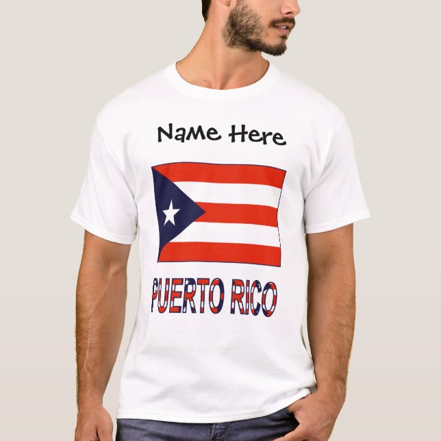 Camiseta Puerto Rico y la bandera puertorriqueña con tu nom (Anverso)