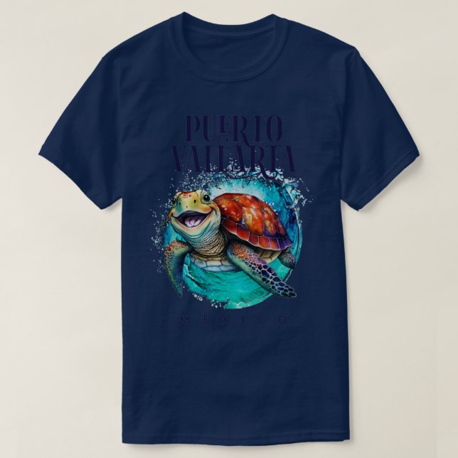 Camiseta Puerto Vallarta México Acuarela Feliz Turba de Mar (Diseño del anverso)
