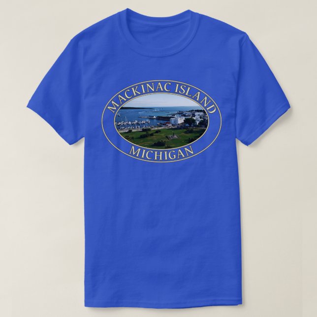 Camiseta Puerto y centro de la histórica isla Mackinac Mi (Diseño del anverso)