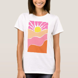 Camiseta Puesta de sol boho rosa pálido y naranja