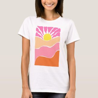 Camiseta Puesta de sol boho rosa pálido y naranja