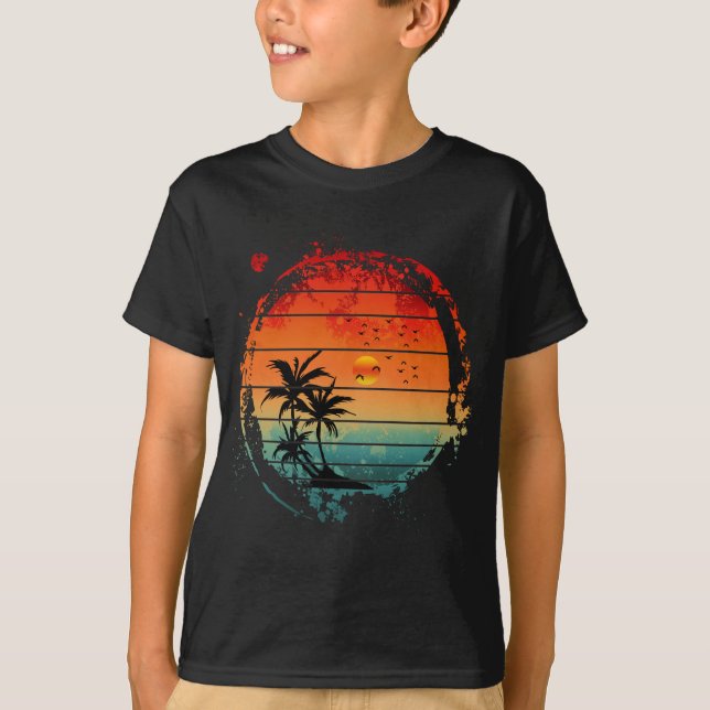 Camiseta puesta de sol de moda con palmera (Anverso)